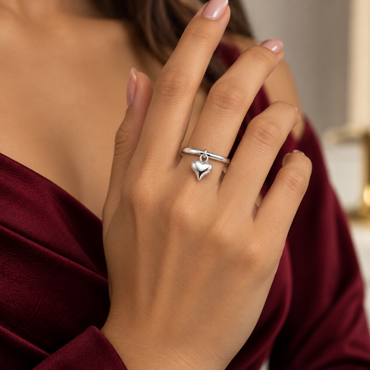 Anillo Corazon Colgante Plata Ley 925