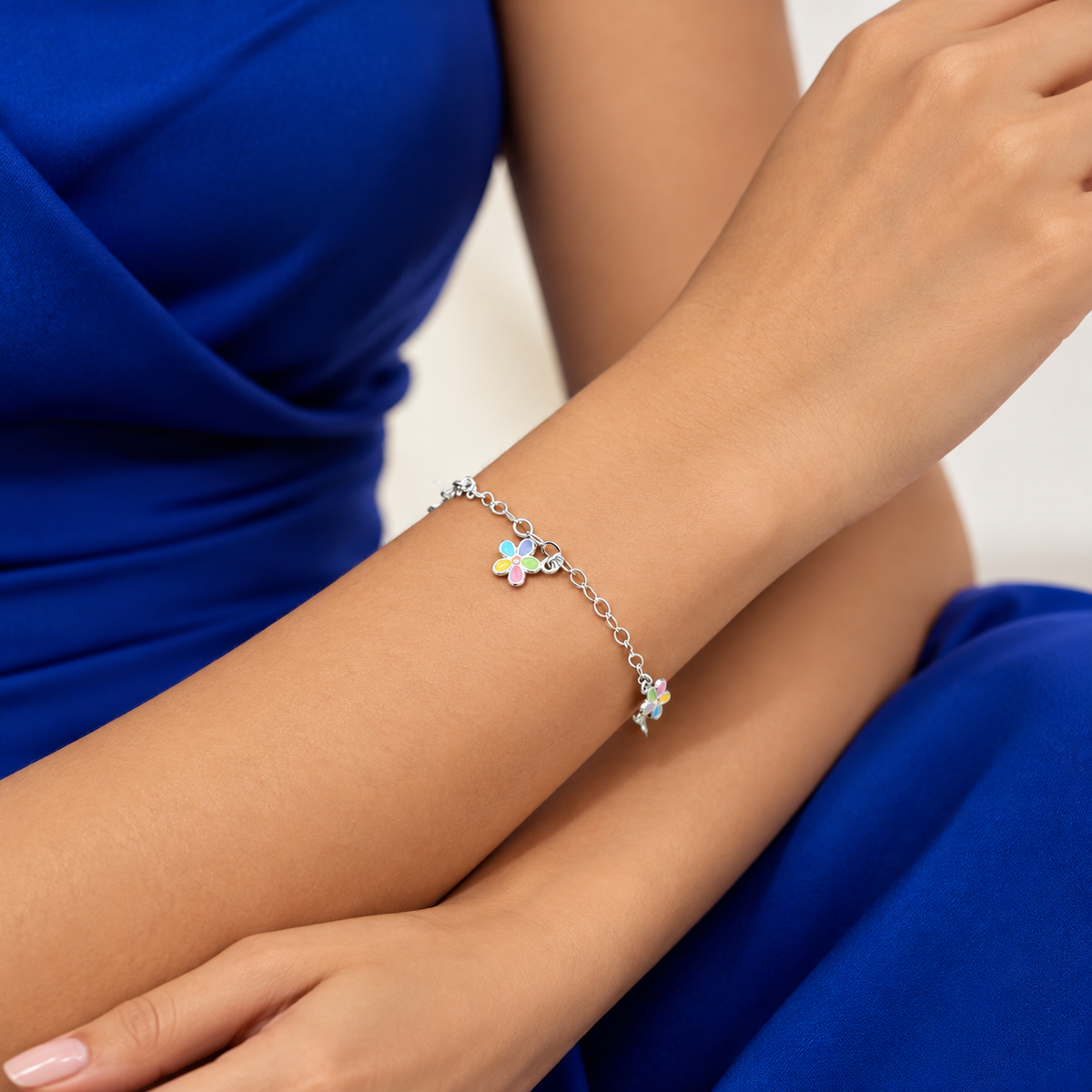 Pulsera Flor Multicolor Plata Ley 925