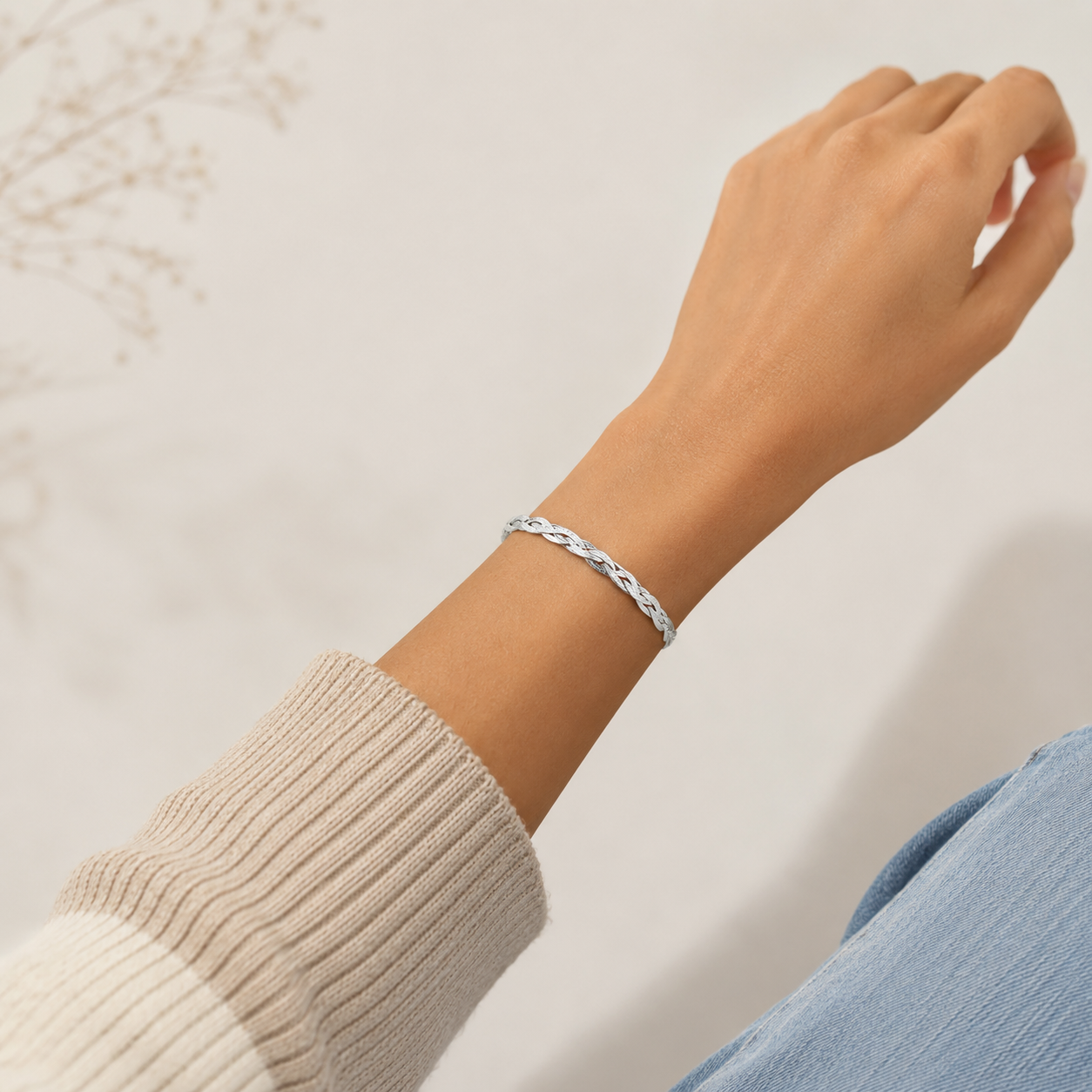 Pulsera Trenzada Plata Ley 925