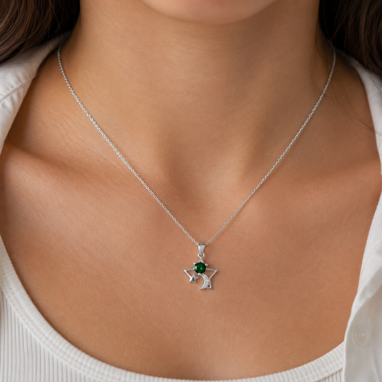 Dije Estrella Verde Plata Ley 925