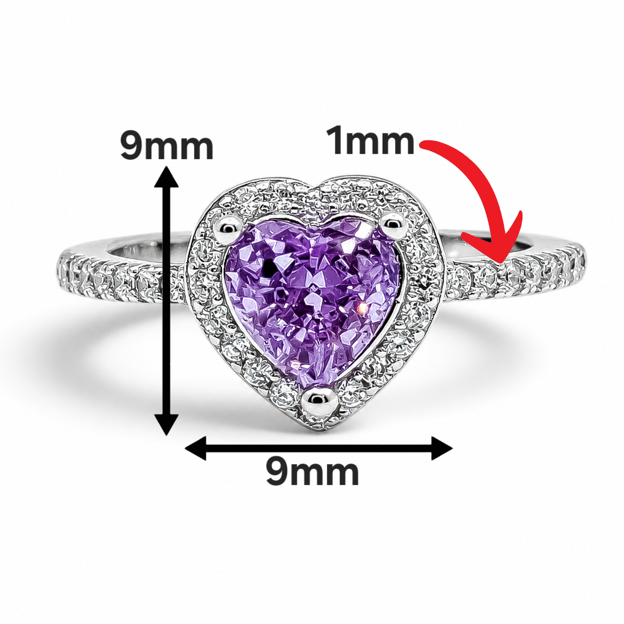 Anillo Zirconia Corazon Lila Plata Ley 925
