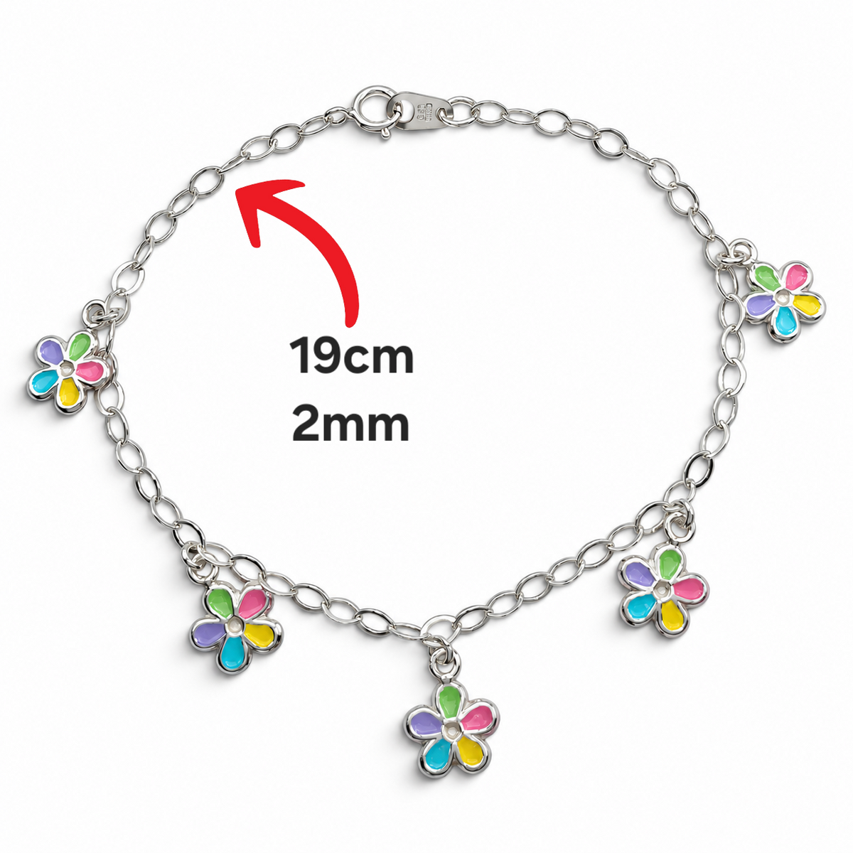 Pulsera Flor Multicolor Plata Ley 925