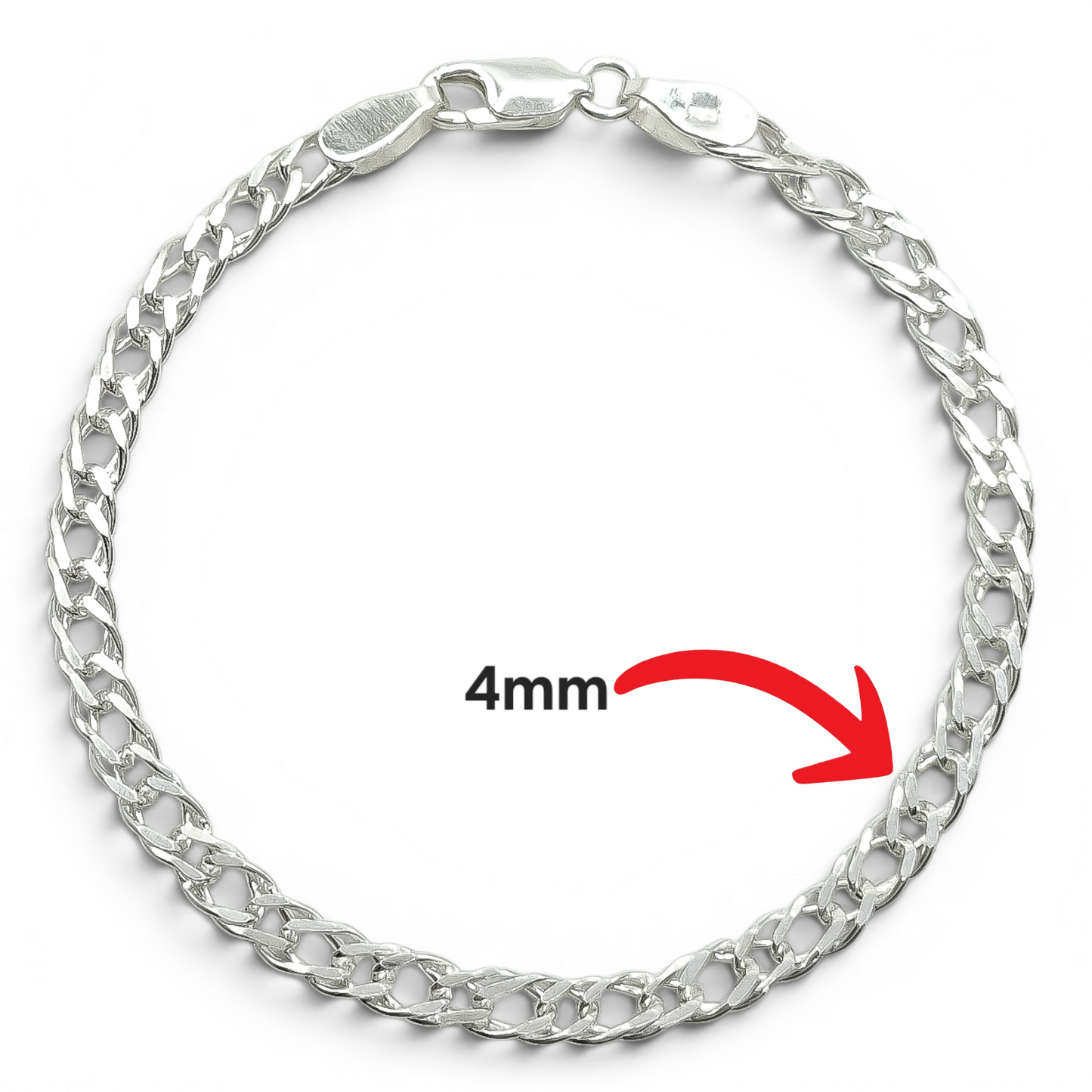 Pulso Doble Rombo 4mm Plata Ley 925