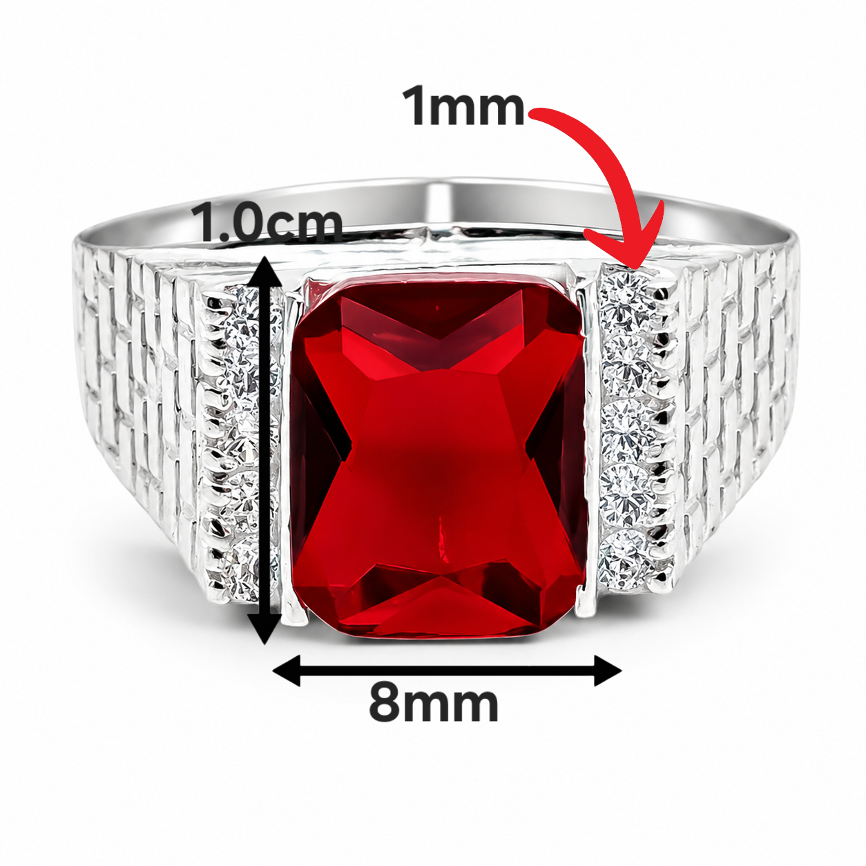 Anillo Cuadro Rojo Plata Ley 925