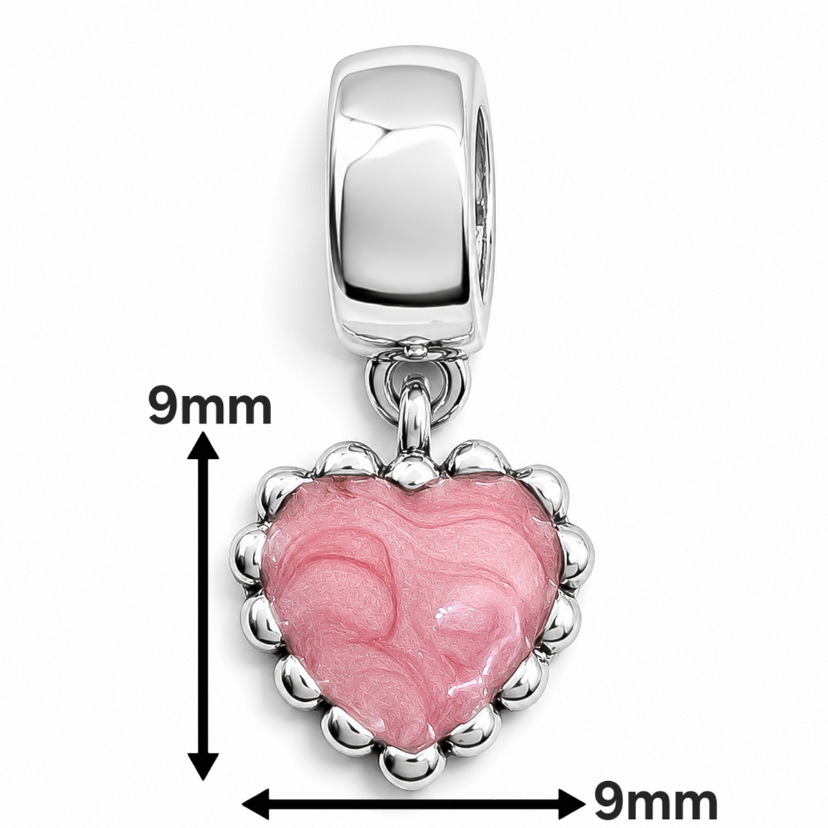 Charm Corazon Rosa Plata Ley 925