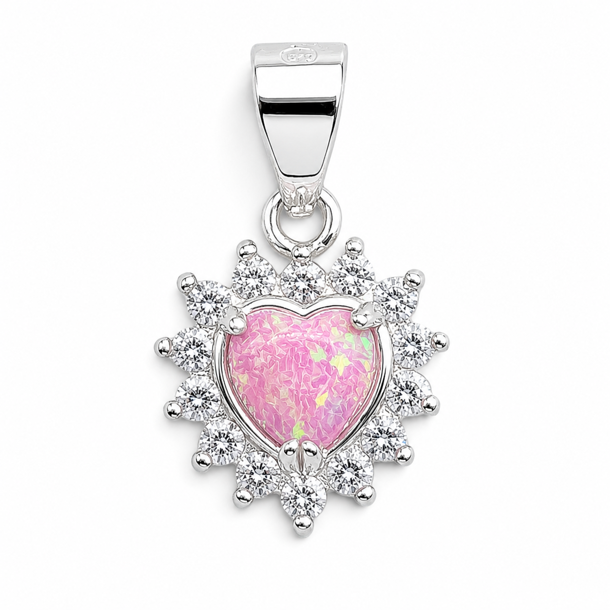 Dije Corazon Opalo Rosa Plata Ley 925