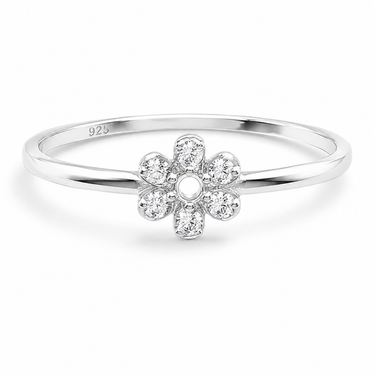 Anillo Flor Blanca Plata Ley 925