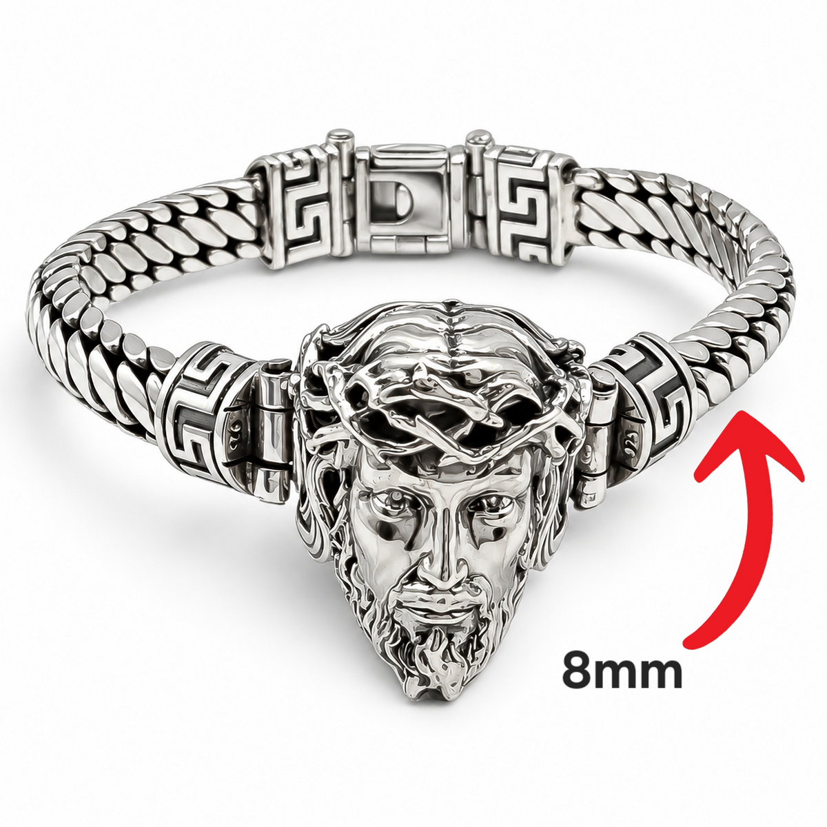 Pulso Rostro Cristo 8mm Plata Ley 925