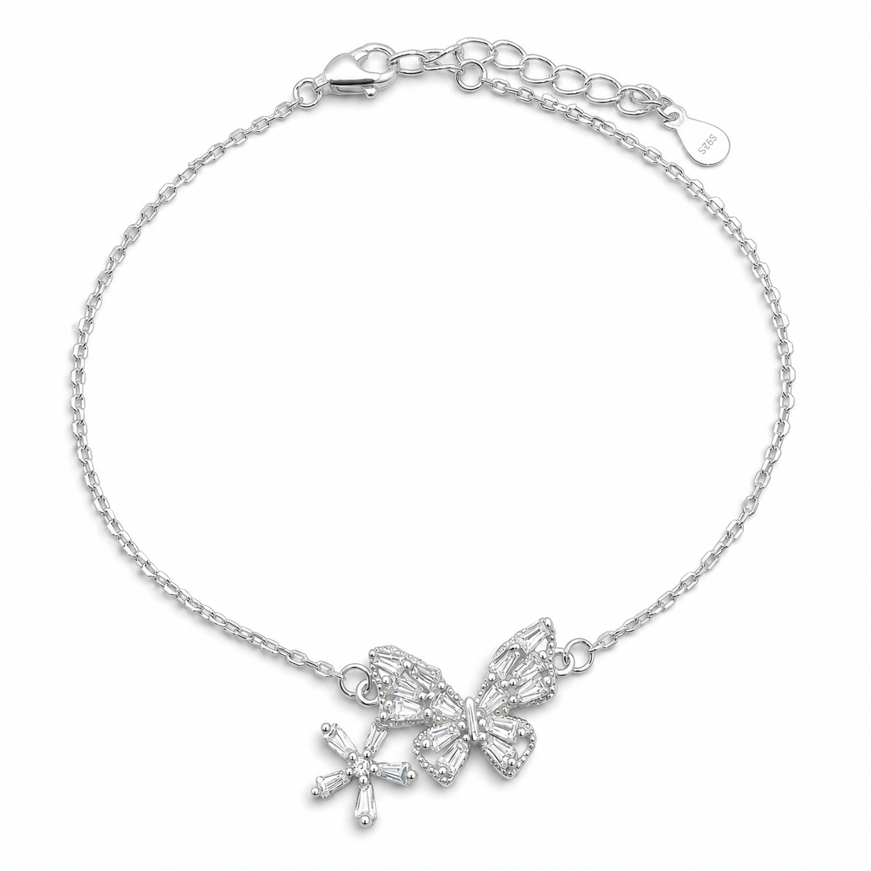 Pulsera Mariposa Blanca Zirconia Plata Ley 925