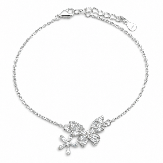 Pulsera Mariposa Blanca Zirconia Plata Ley 925