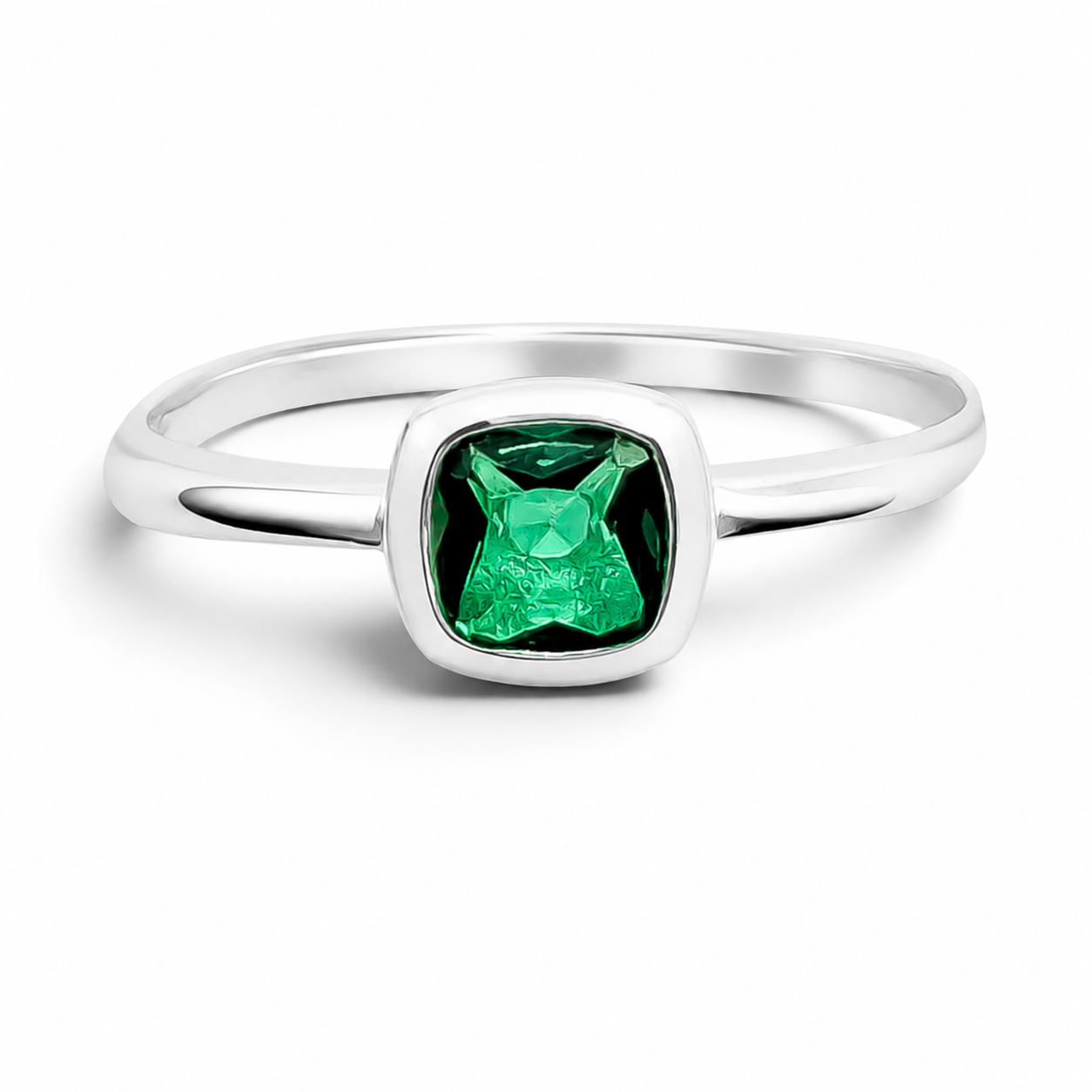 Anillo Zirconia Verde Plata Ley 925