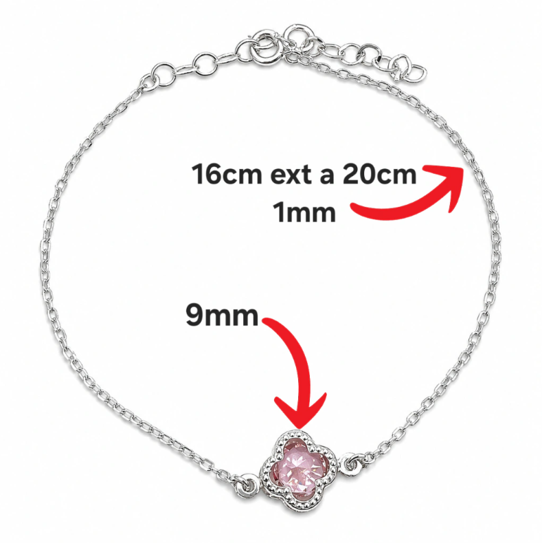 Pulsera Trebol Rosa Plata Ley 925