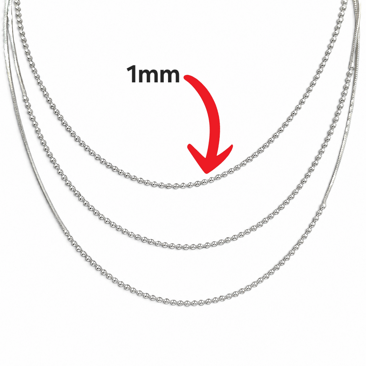 Cadena Cola de Rata Bolitas 1mm Plata Ley 925
