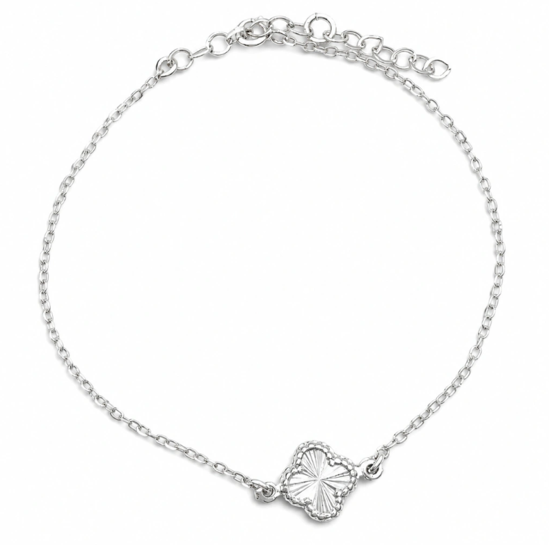 Pulsera Trebol Diamantada Plata Ley 925