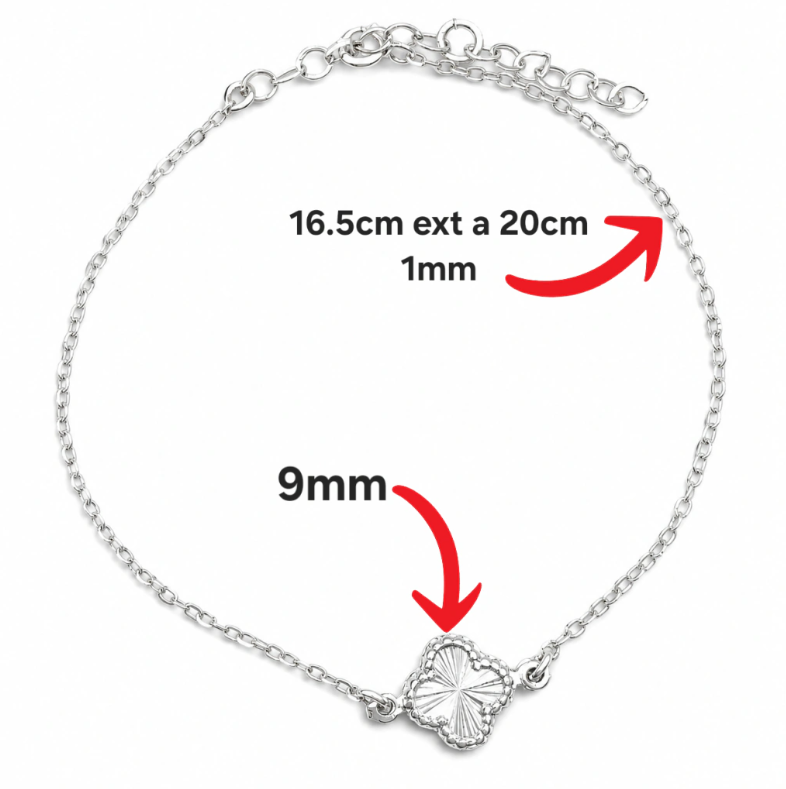Pulsera Trebol Diamantada Plata Ley 925