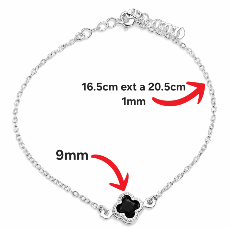 Pulsera Trebol Negra Plata Ley 925