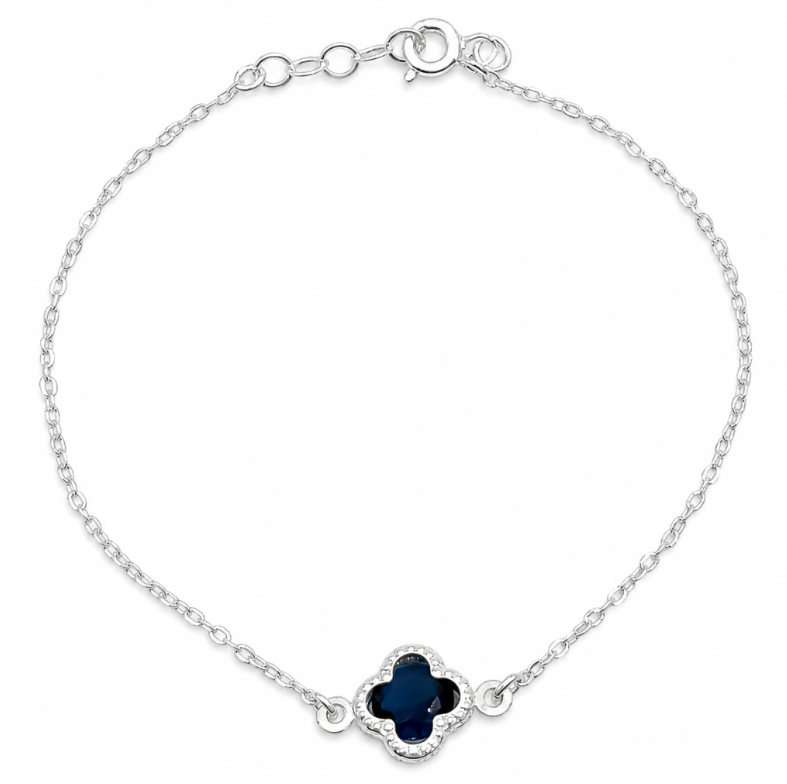 Pulsera Trebol Azul Plata Ley 925