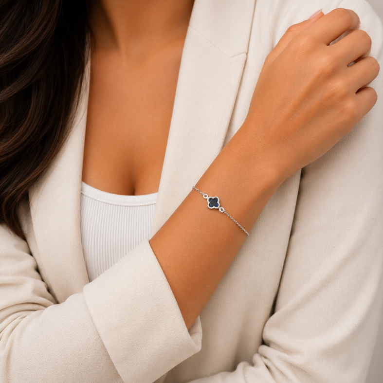 Pulsera Trebol Azul Plata Ley 925