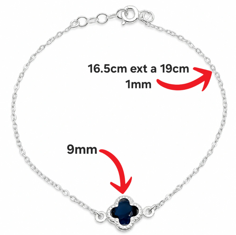 Pulsera Trebol Azul Plata Ley 925