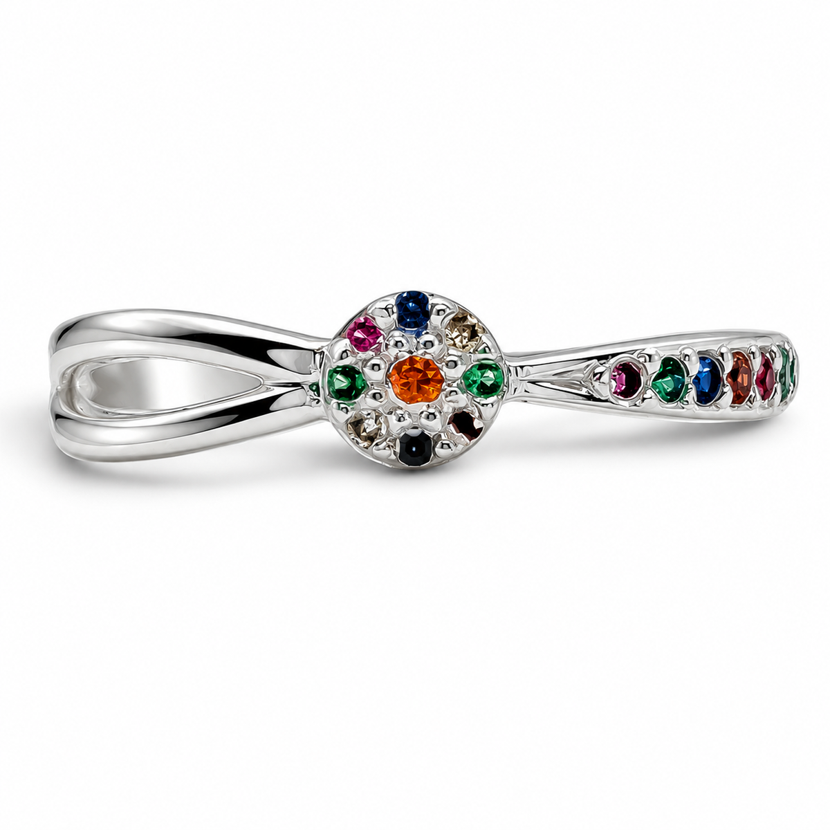 Anillo Flor Multicolor Plata Ley 925
