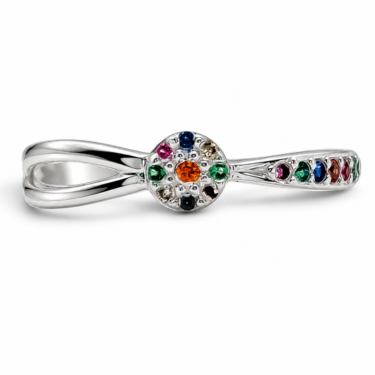 Anillo Flor Multicolor Plata Ley 925