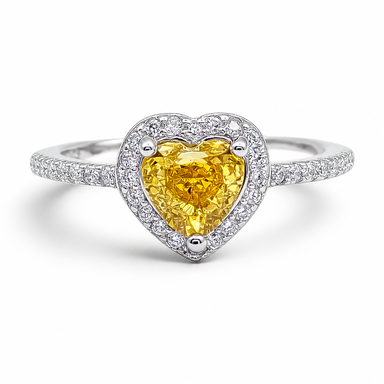 Anillo Zirconia Corazon Amarilla Plata Ley 925