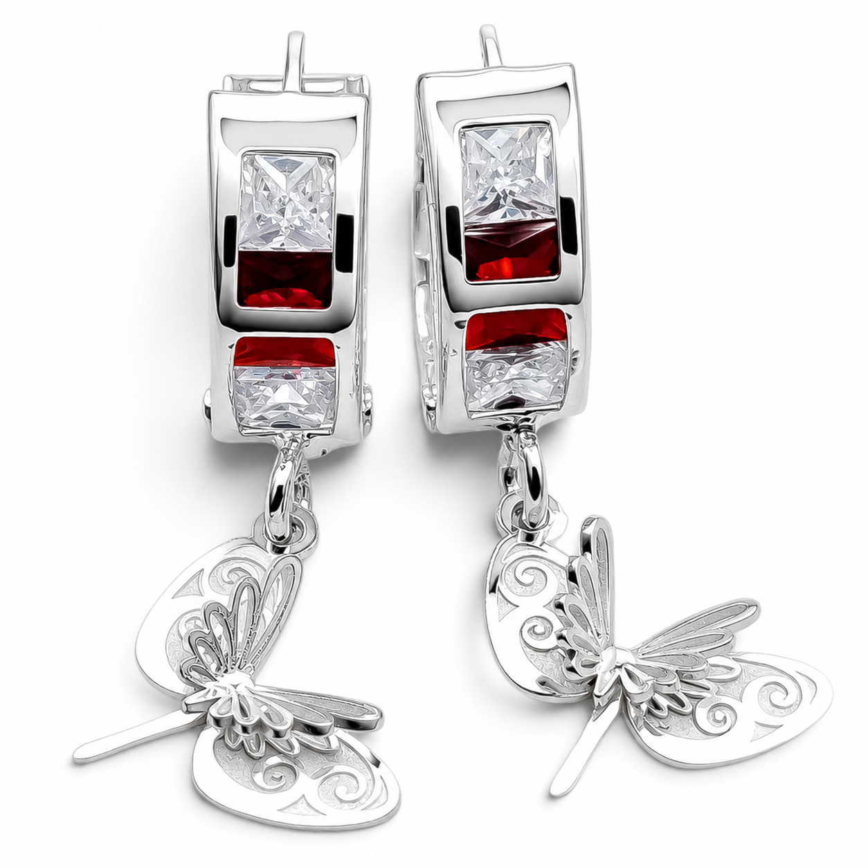 Hugguies Roja Libelula Plata Ley 925