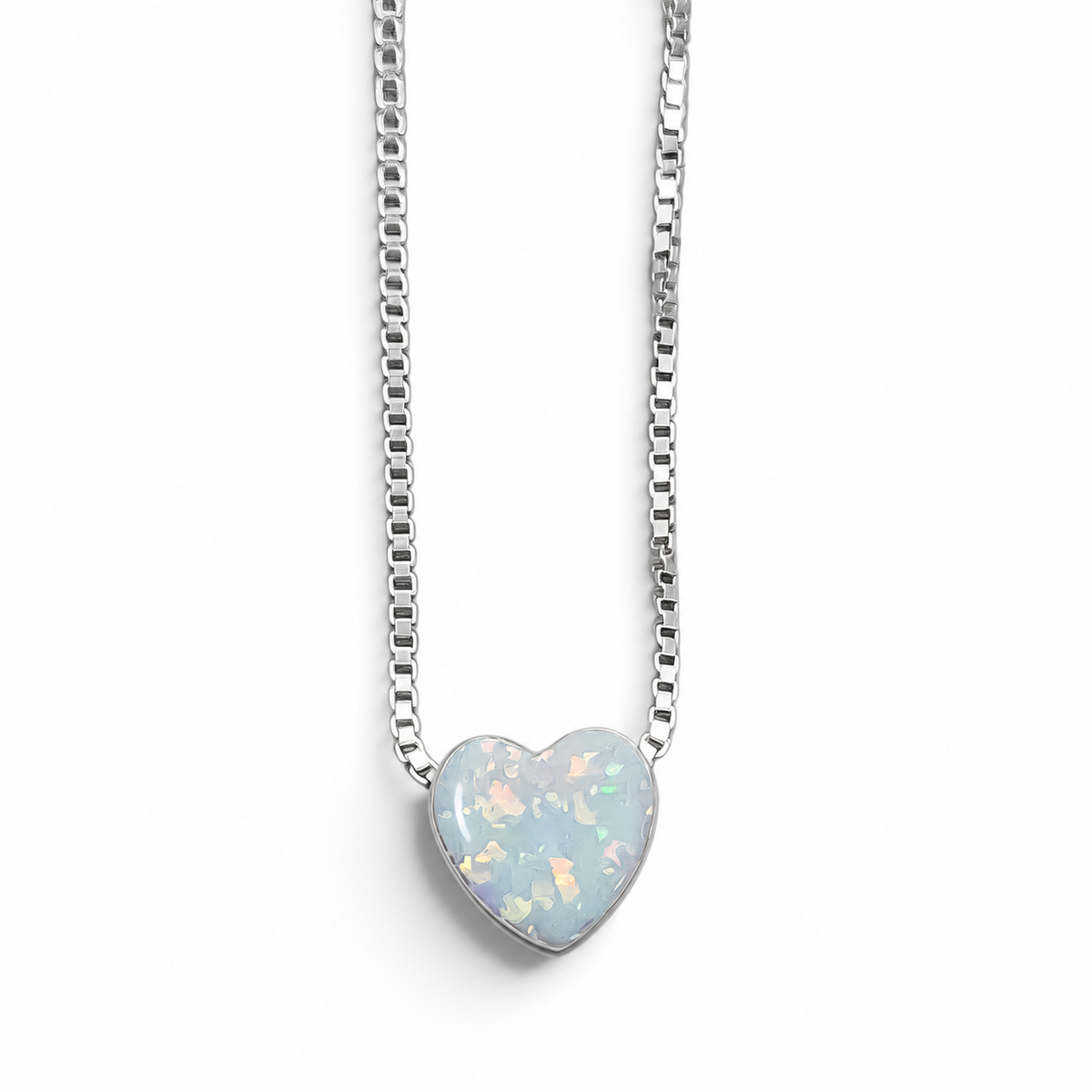 Collar Corazon Opalo Blanco Chico Plata Ley 925