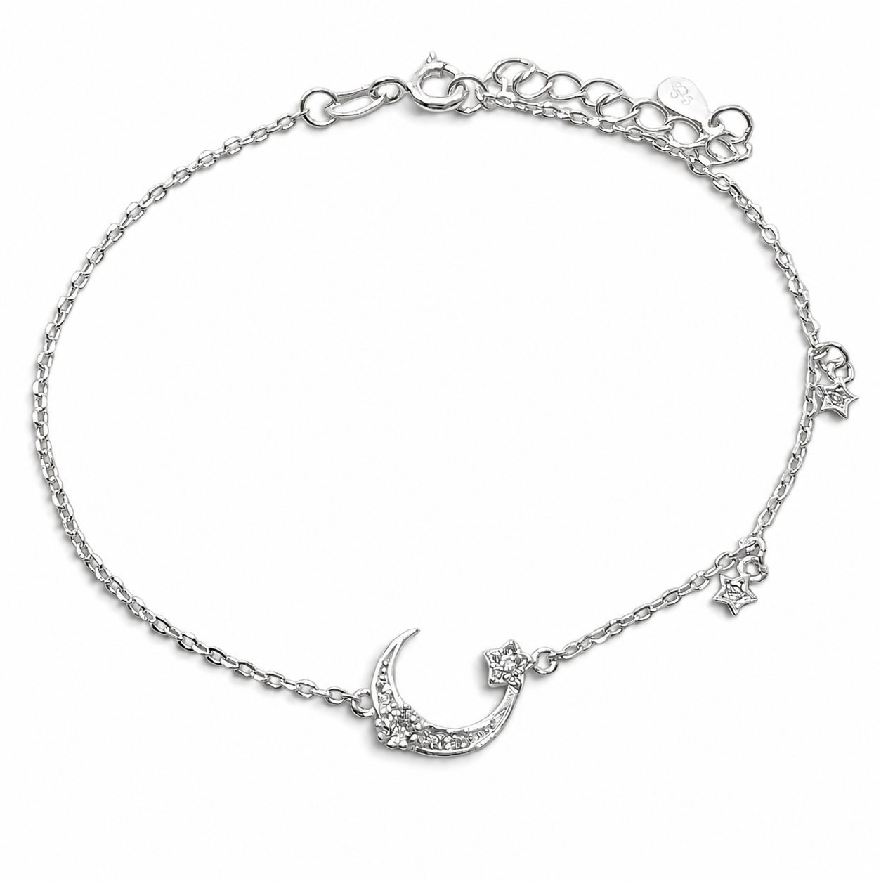Pulsera Media Luna Zirconia Plata Ley 925