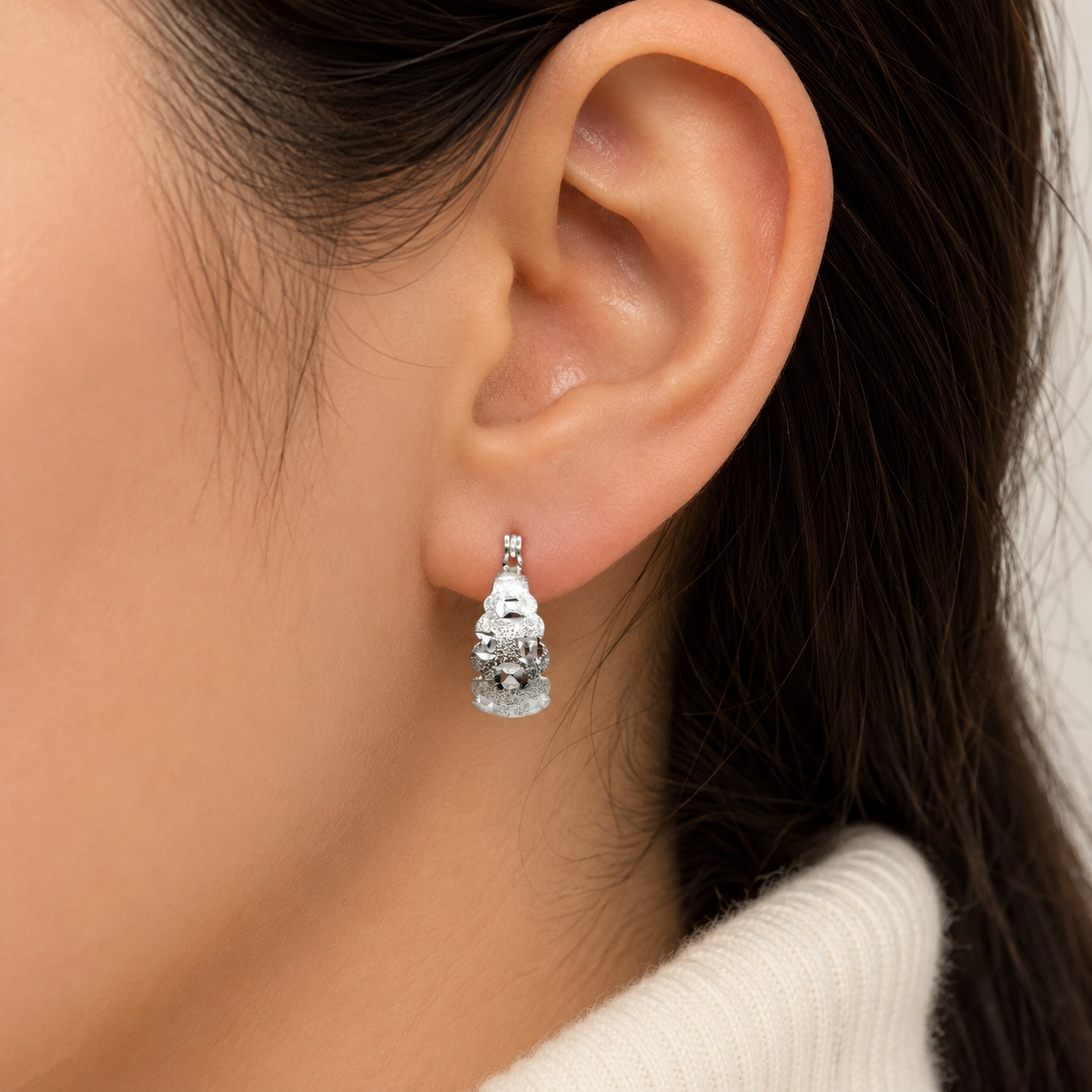 Arracada Chica Diamantada Plata Ley 925