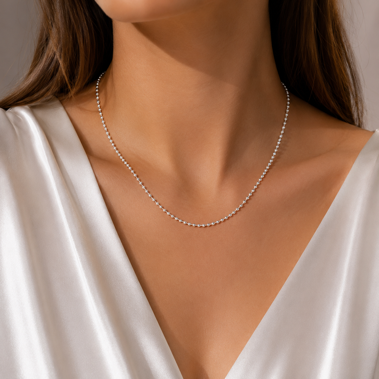 Cadena Bolitas 1mm Plata Ley 925