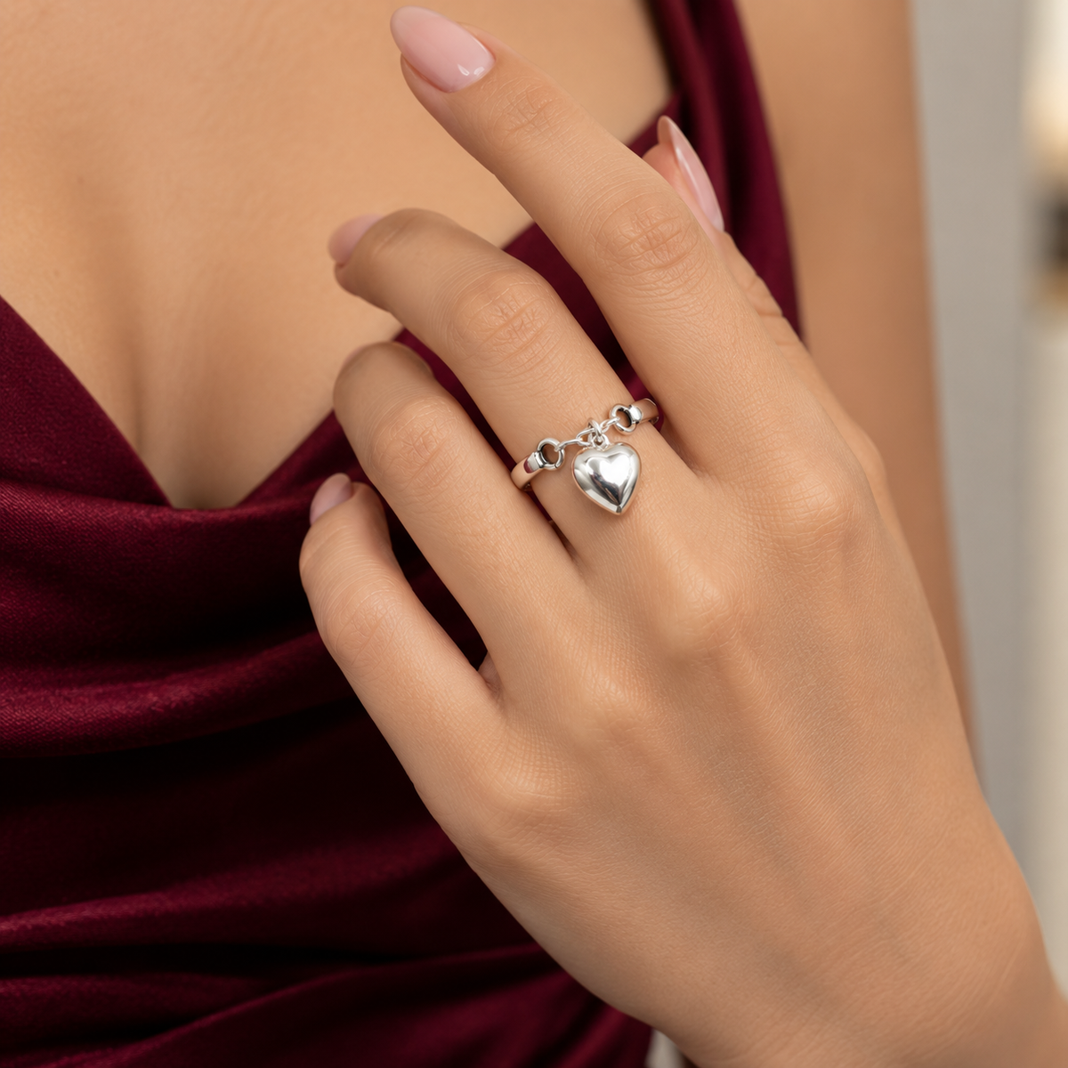 Anillo Corazon Cadenita Plata Ley 925
