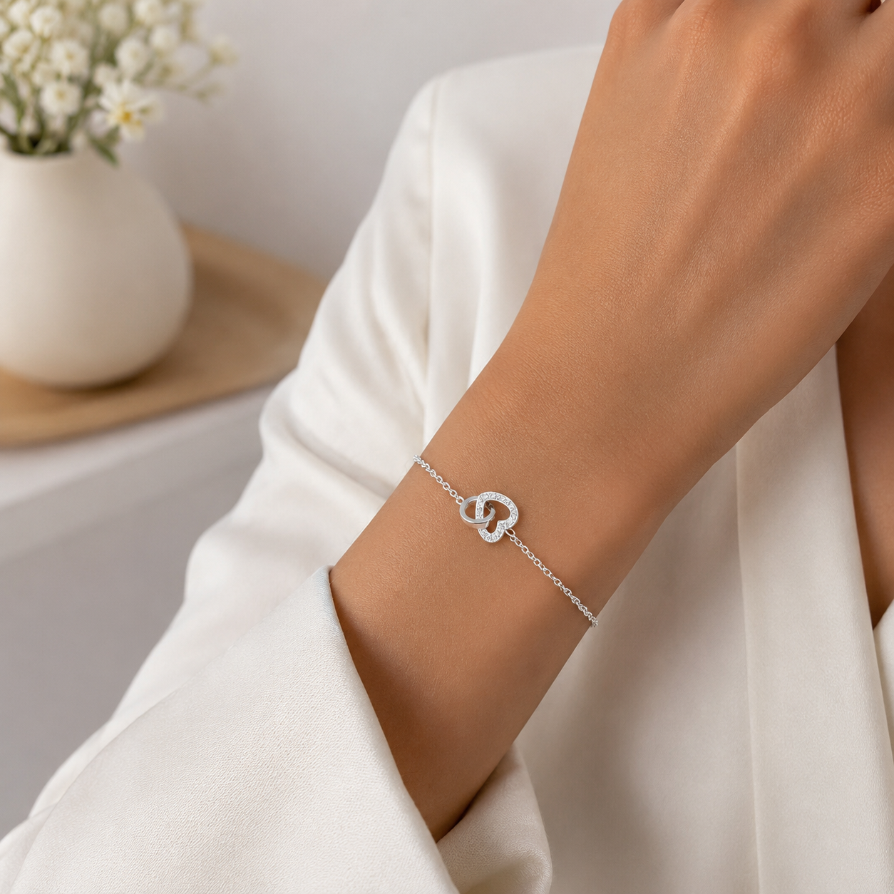 Pulsera Corazon Zirconia Plata Ley 925