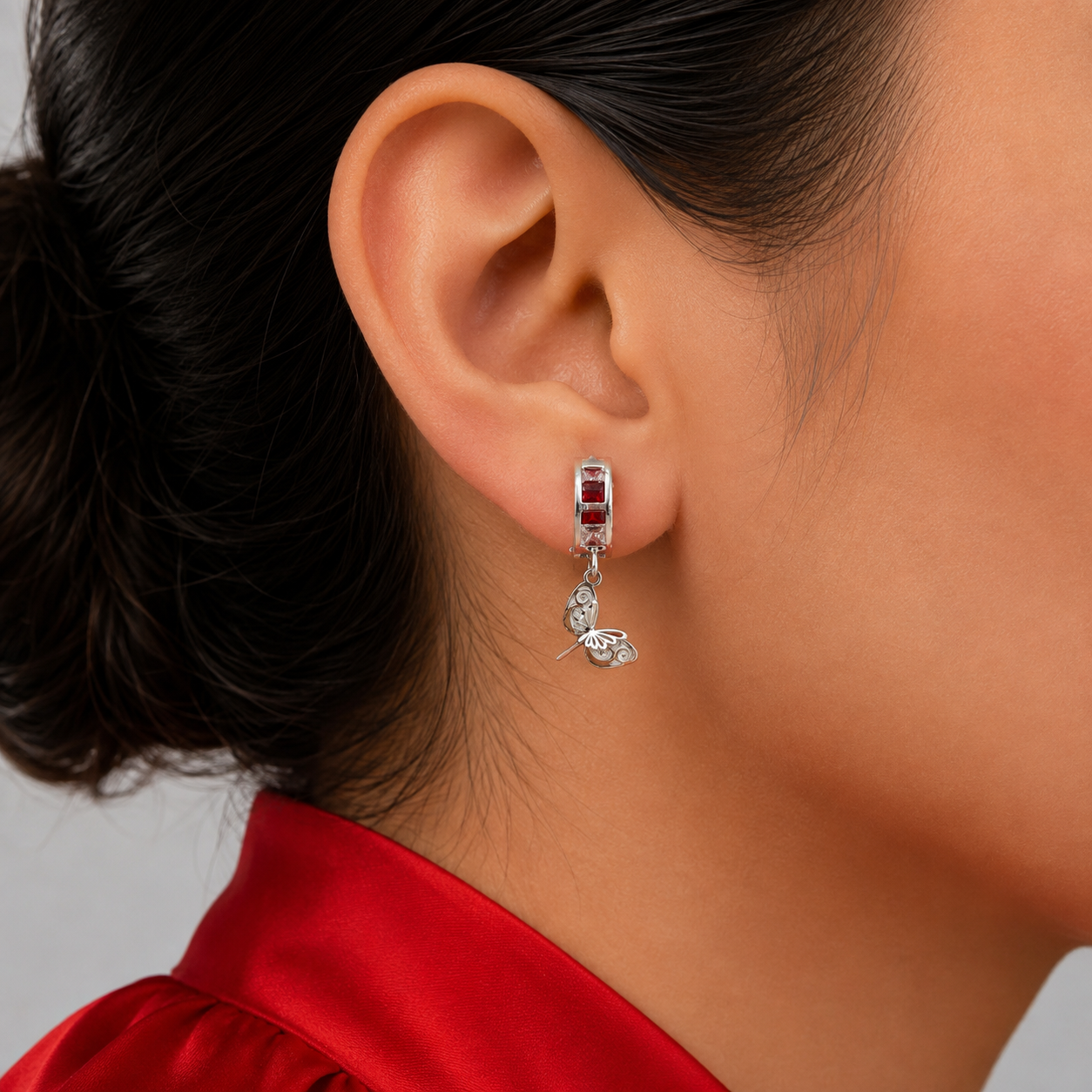 Hugguies Roja Libelula Plata Ley 925