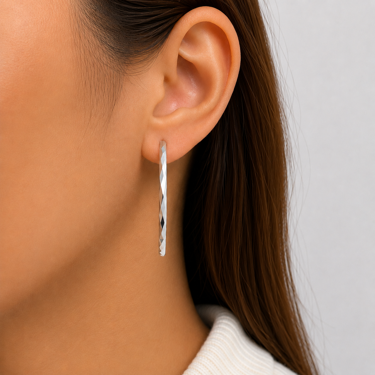 Arracada Facetada Jumbo Plata Ley 925