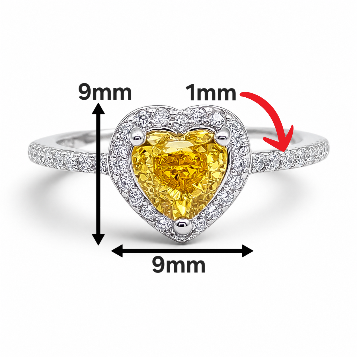 Anillo Zirconia Corazon Amarilla Plata Ley 925