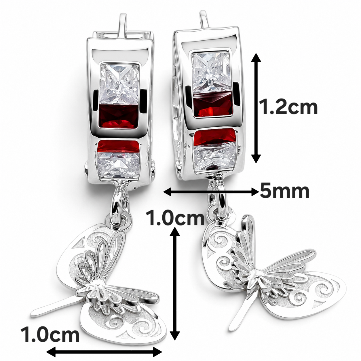 Hugguies Roja Libelula Plata Ley 925