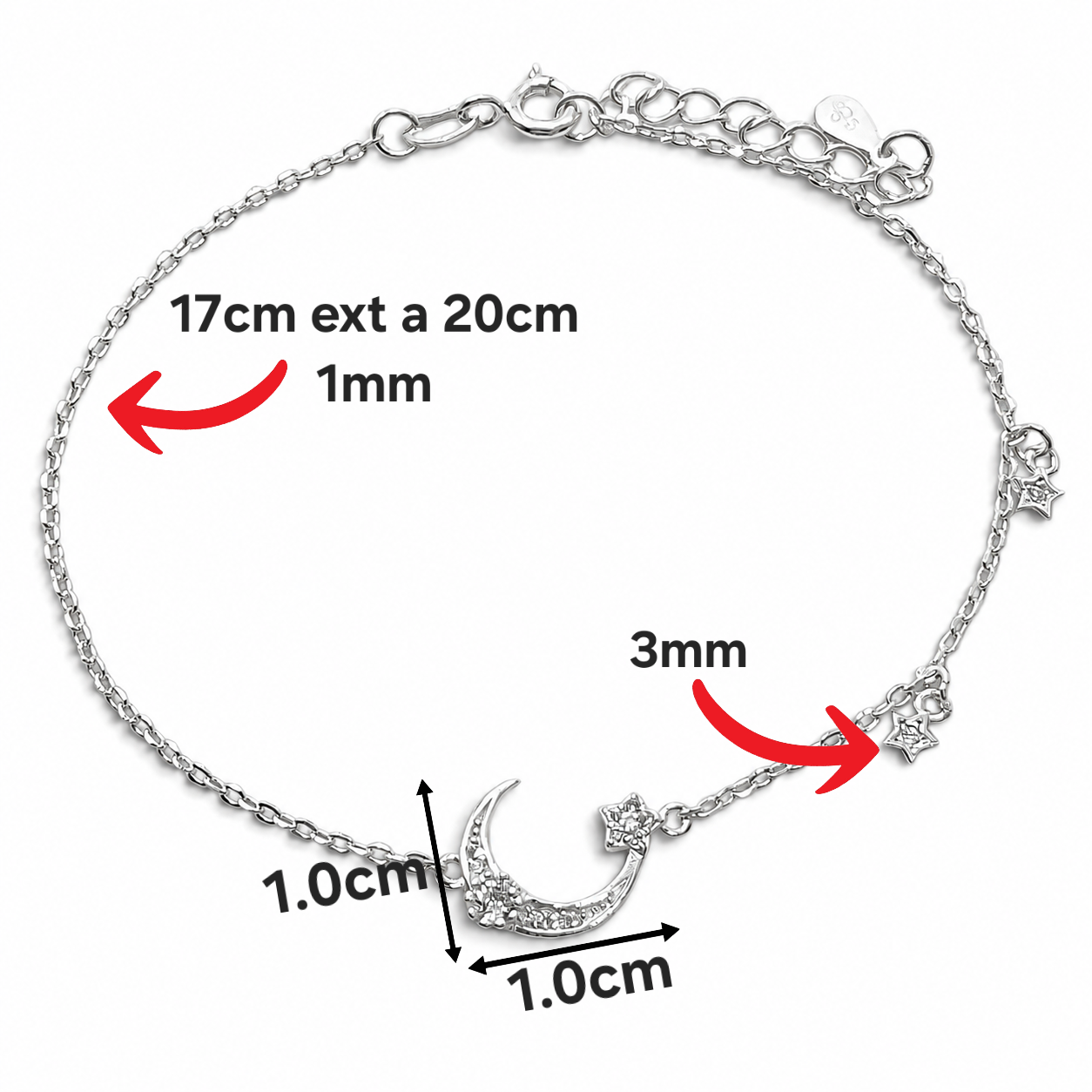 Pulsera Media Luna Zirconia Plata Ley 925