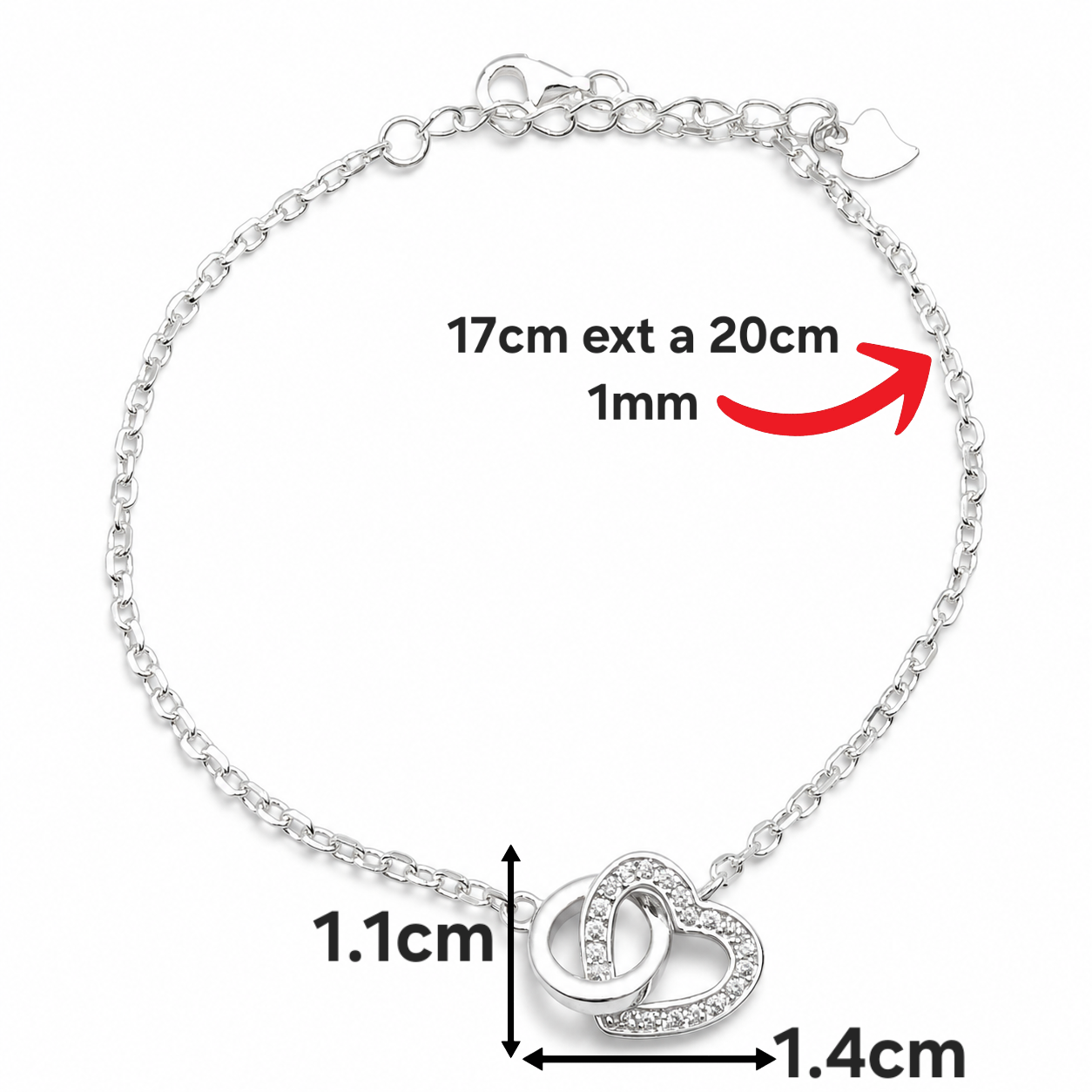 Pulsera Corazon Zirconia Plata Ley 925