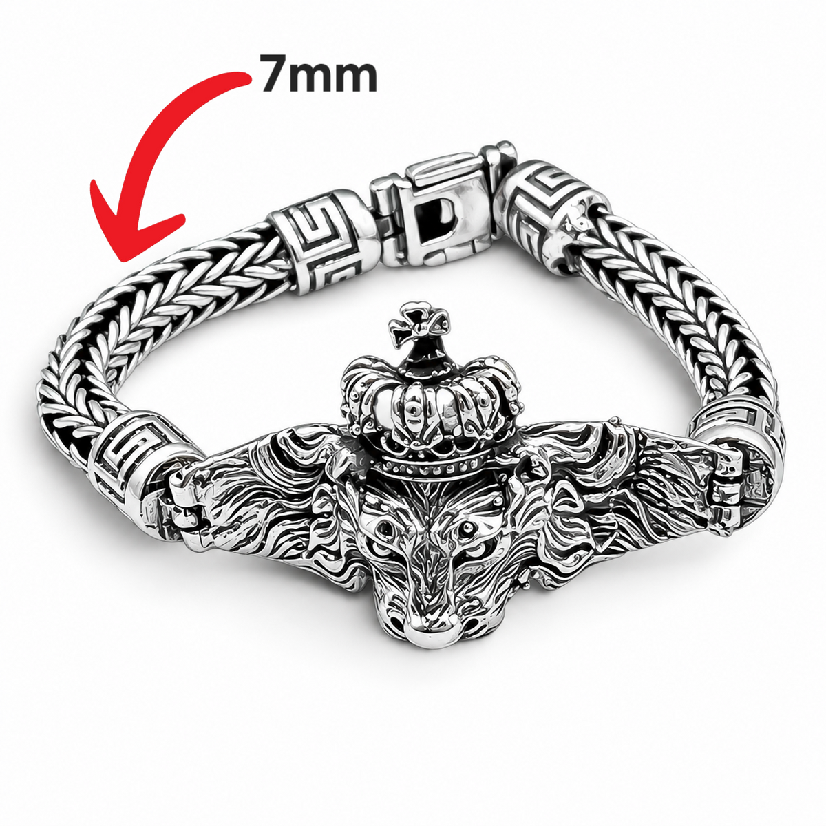 Pulso Rey Leon 7mm Plata Ley 925