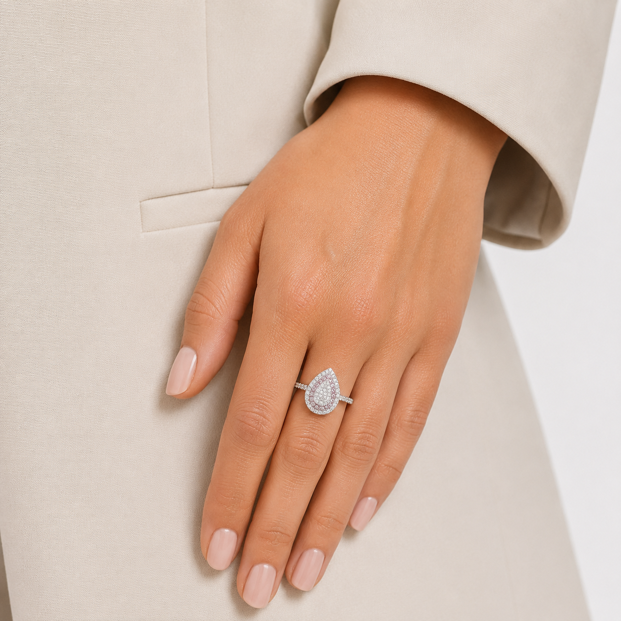 Anillo Gota Zirconia Rosa