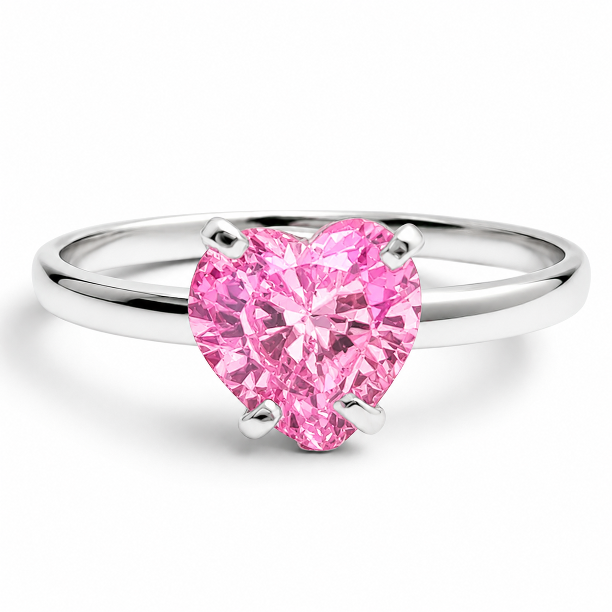 Anillo Solitario Rosa Corazon