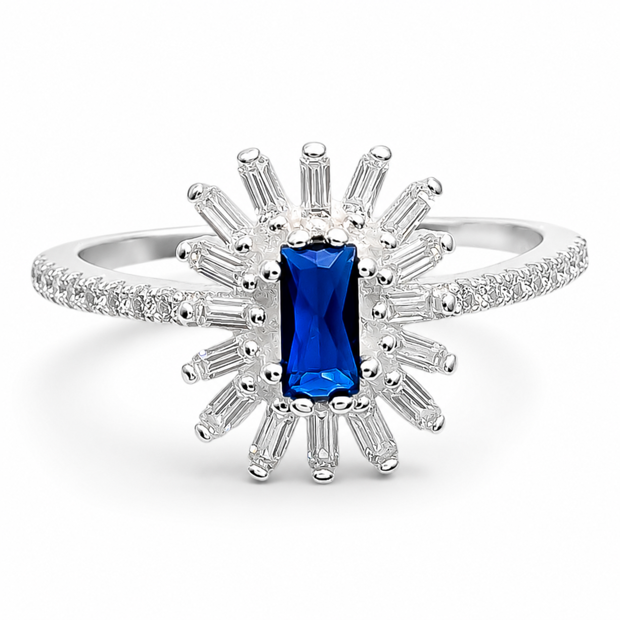 Anillo Flor Azul Zirconia Plata Ley 925