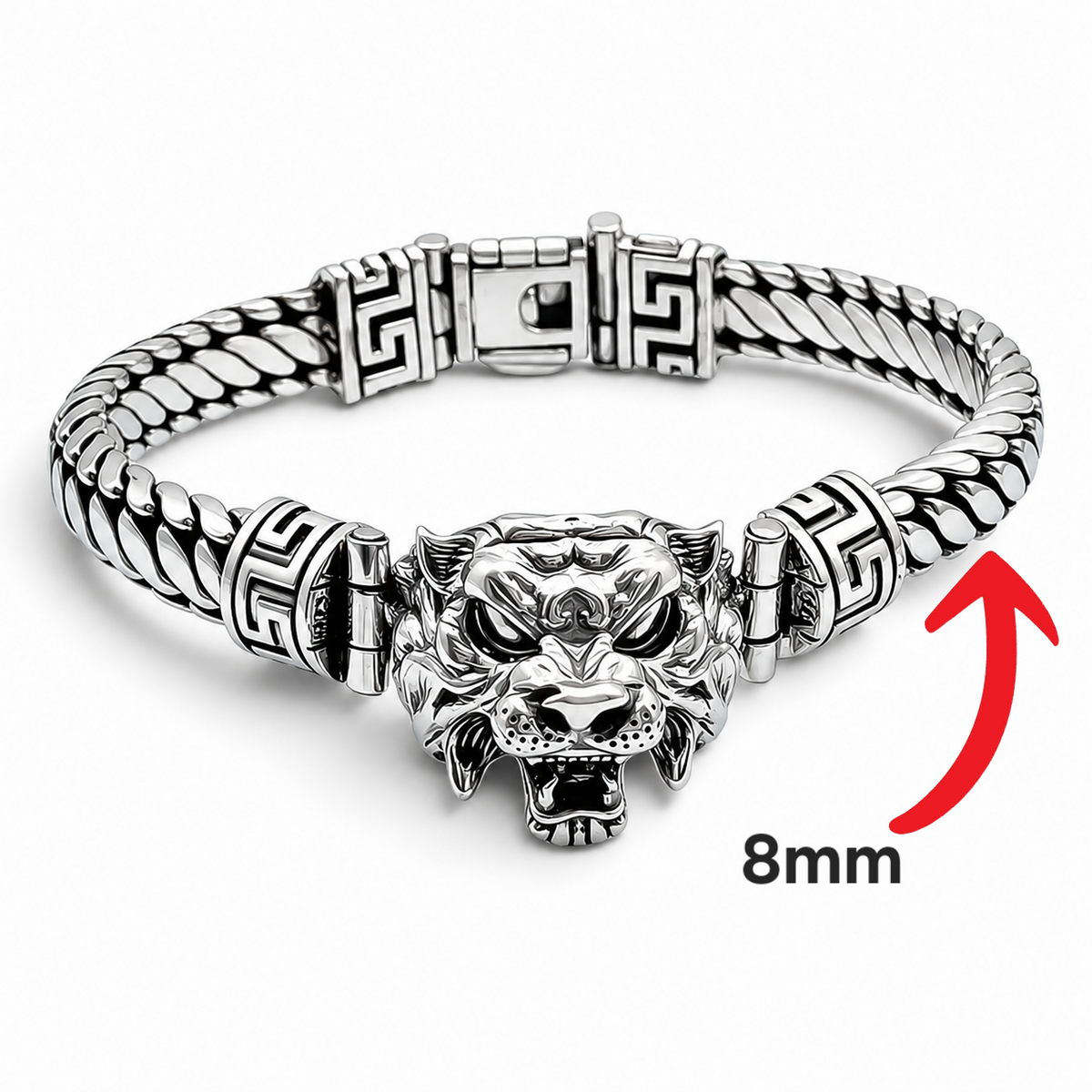 Pulso Tigre 8mm Plata Ley 925