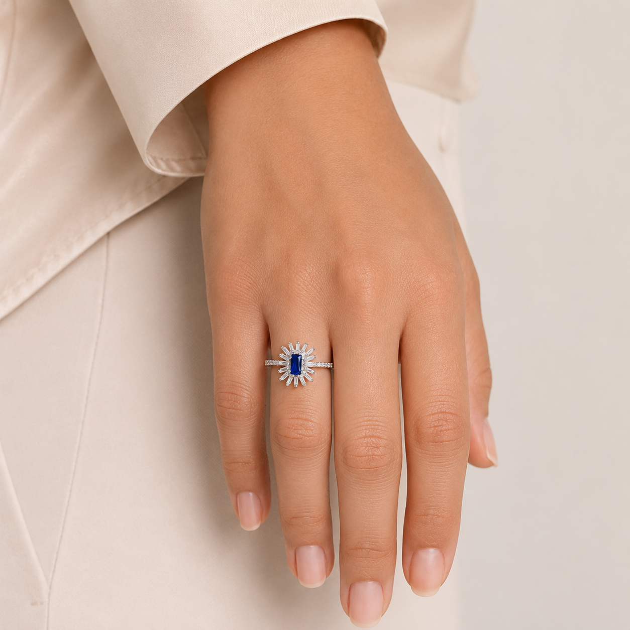 Anillo Flor Azul Zirconia Plata Ley 925