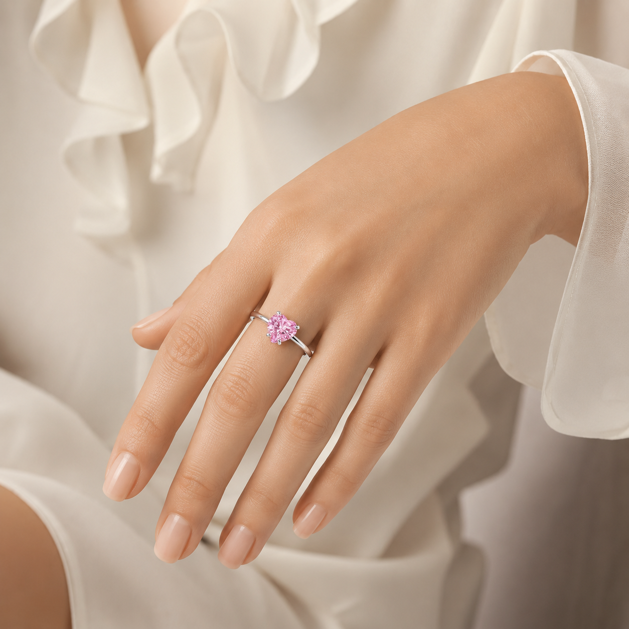 Anillo Solitario Rosa Corazon