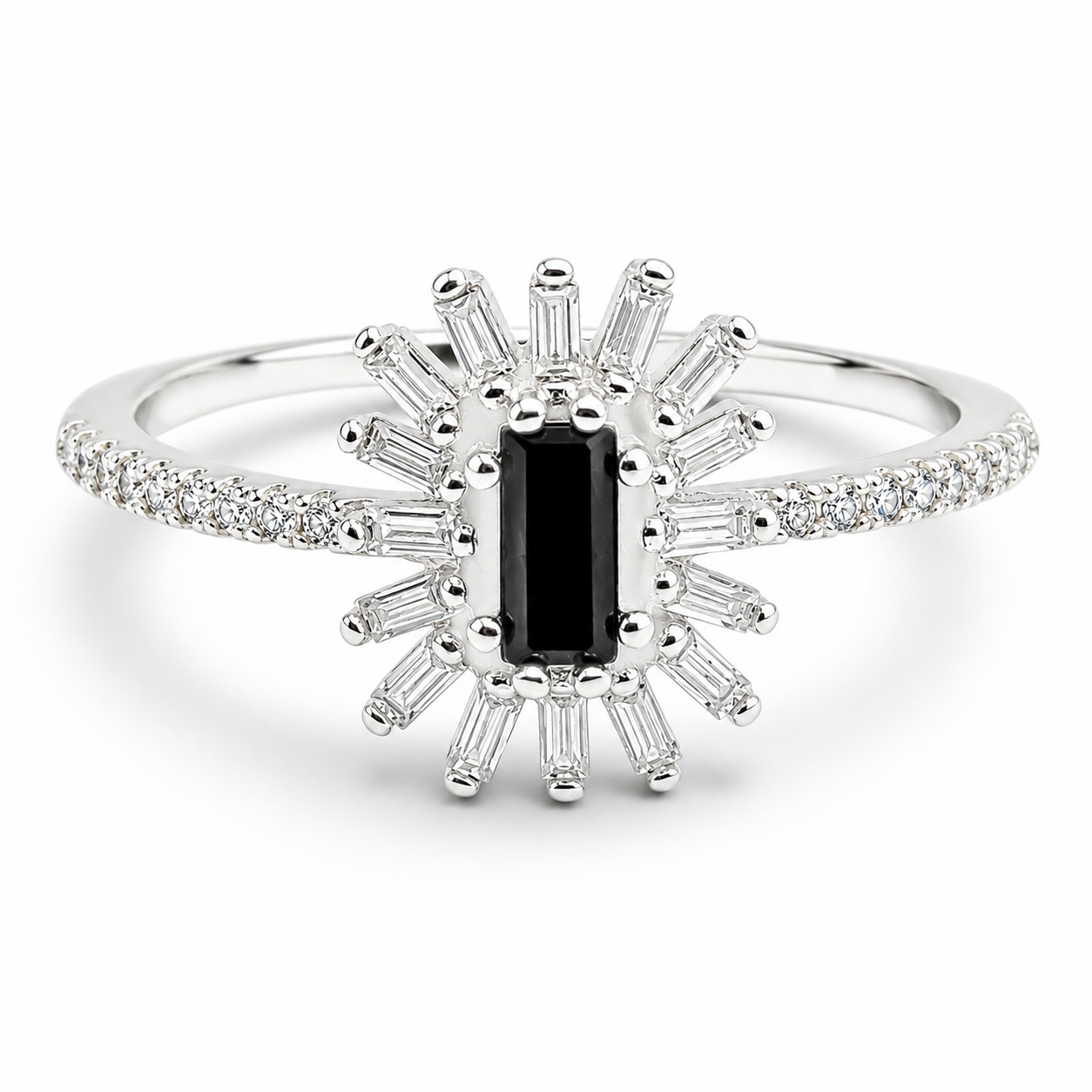 Anillo Flor Negro Zirconia