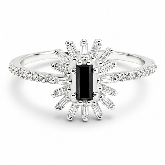Anillo Flor Negro Zirconia