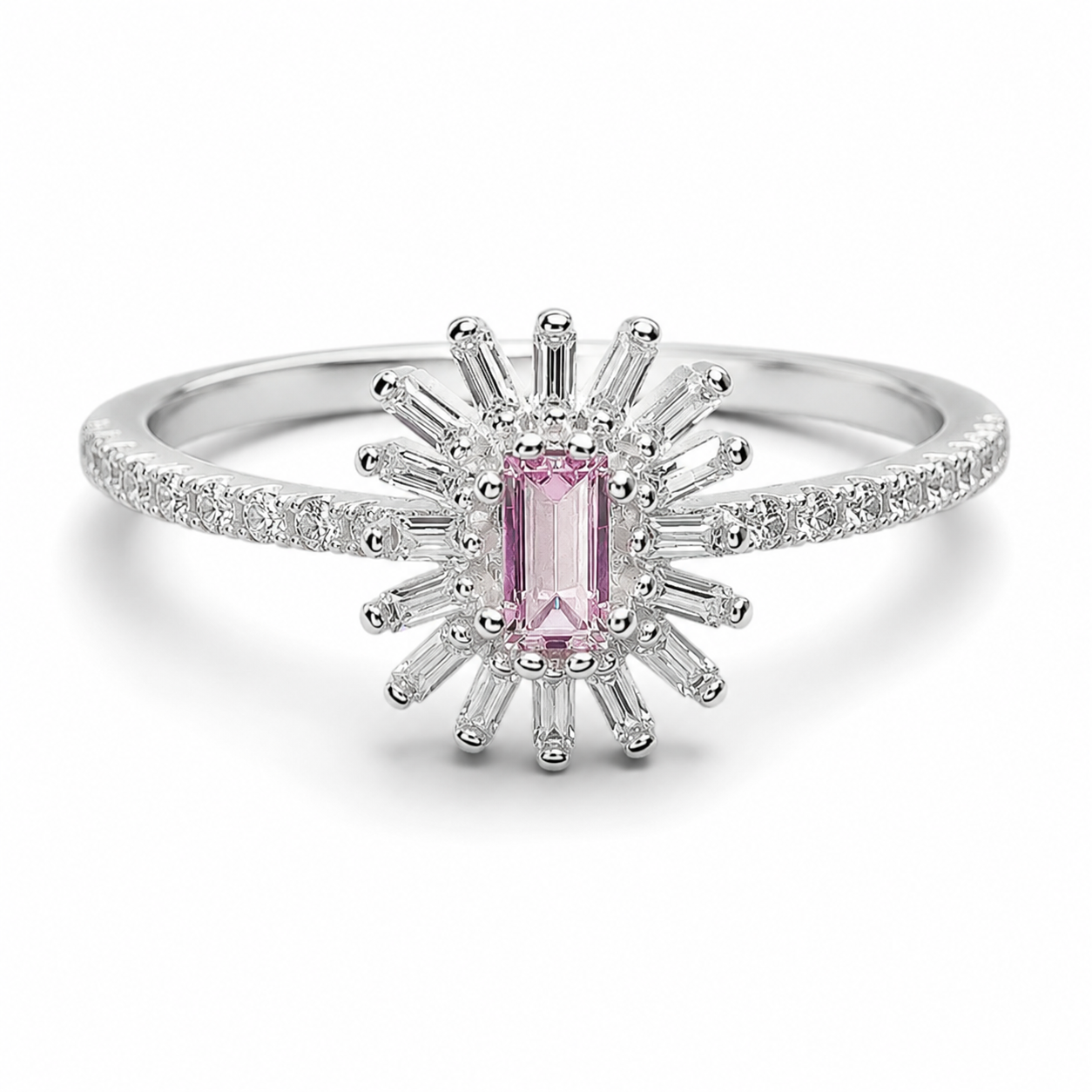 Anillo Flor Rosa Zirconia Plata Ley 925