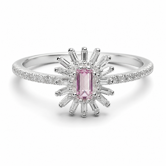 Anillo Flor Rosa Zirconia Plata Ley 925